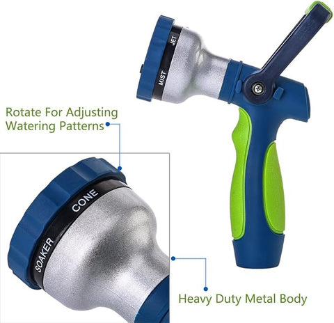 GREEN MOUNT Garden Hose Nozzle, Heavy Duty Water Nozzle, High Pressure Fireman Style Nozzle - Plantology USA - 