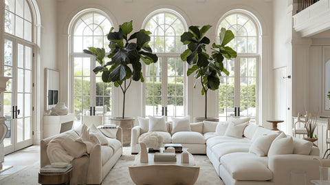 Plantology - Beautiful living room with fiddle leaf figs