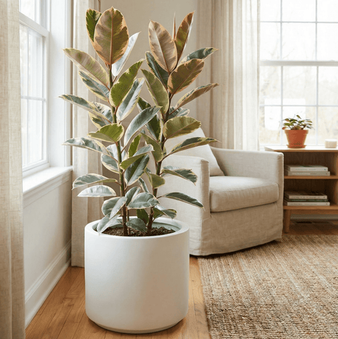 ficus elastica tineke 60cm house plants delivered Rubber Plant (Ficus Elastica 'Tineke')