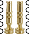Triumpeek Solid Brass Hose Nozzle, 2 Pack 4" Heavy Duty Brass Garden Hose Nozzle with 10 Rubber Washers - Plantology USA - 