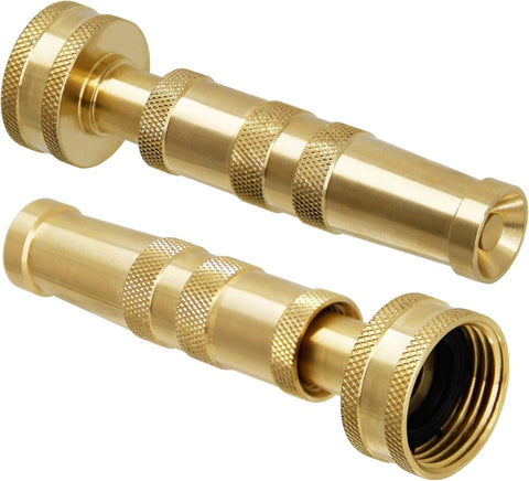 Triumpeek Solid Brass Hose Nozzle, 2 Pack 4" Heavy Duty Brass Garden Hose Nozzle with 10 Rubber Washers - Plantology USA - 